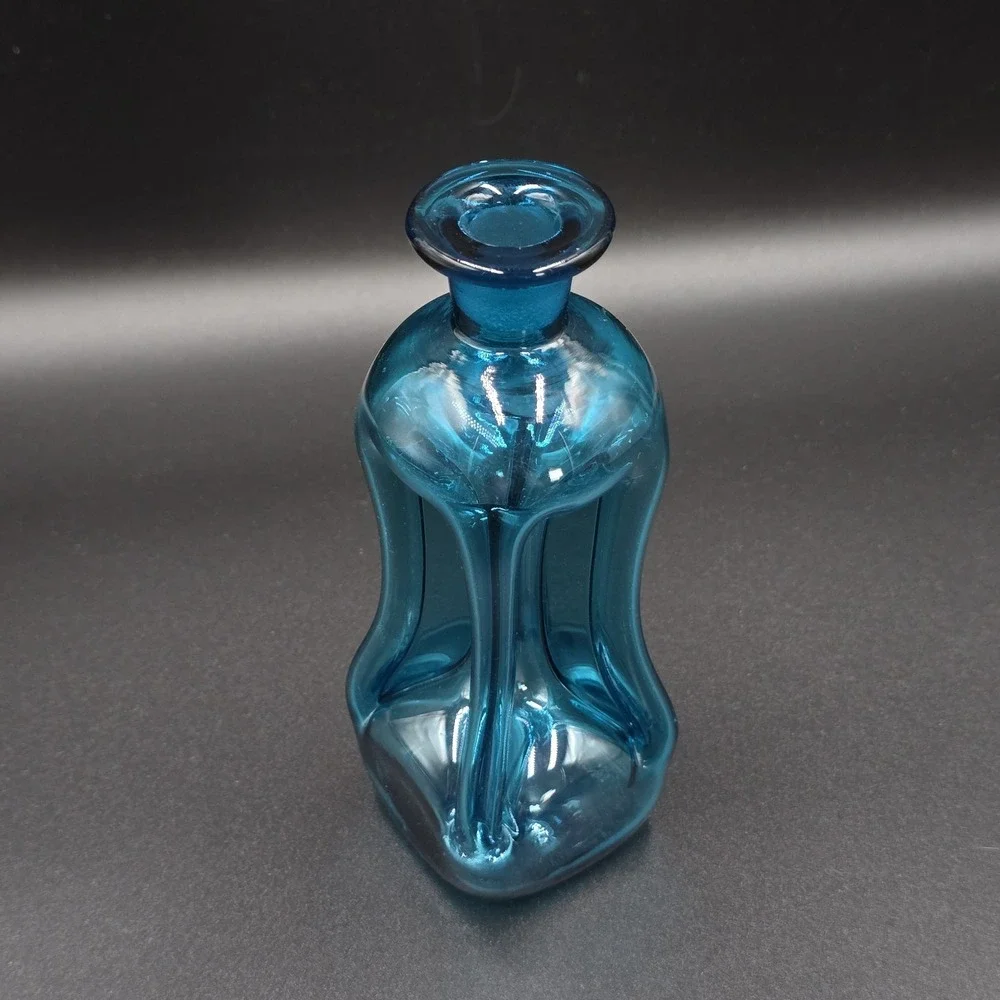 Kastrup Holmegaard Jacob E Bang Kluk Kluk Blue Glass Bottle 5.75